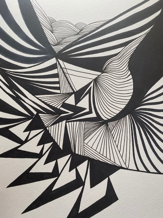 Original Black and White Abstract Line Art: Zen Trippy
