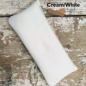 Pencil Case , soft leather, handmade cream/white