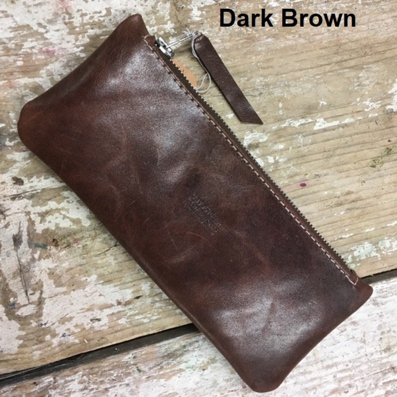 Pencil Case , soft leather, handmade Dark Brown