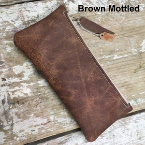 Pencil Case , soft leather, handmade Brown Mottled