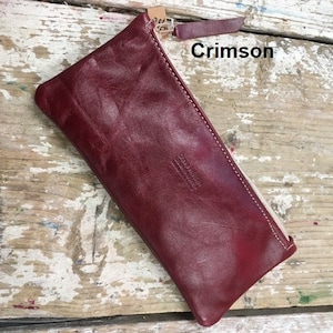 Pencil Case , soft leather, handmade Crimson