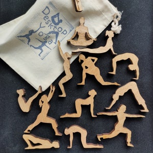 Desktop Yoga! Yoga lover gift. Bag of twelve mini wooden yogini