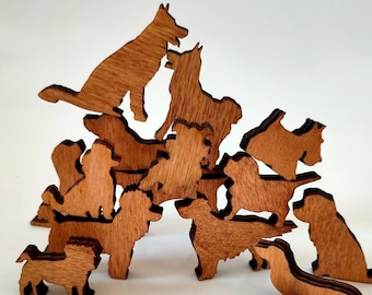 Puppy Pile-Up! Dog lover gift. Bag of twelve miniature wooden dogs