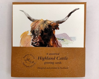 Set of 6 assorted Highland Cattle Greeting Cards