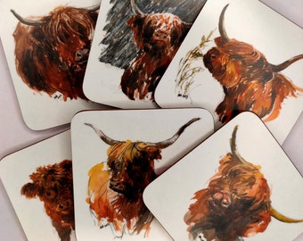 Set of 6 assorted Highland Cattle Coasters