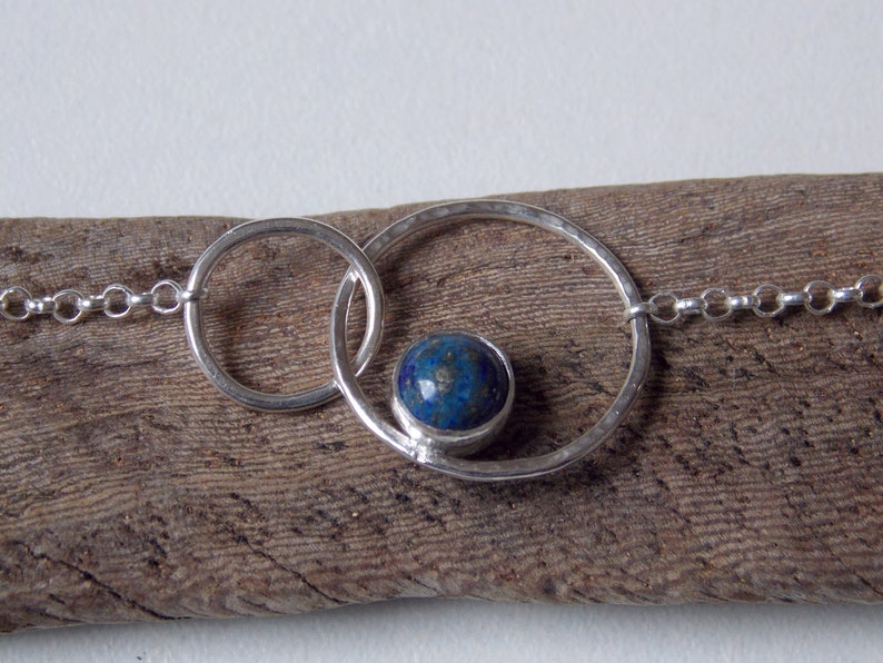 Necklace 2 rings in Sterling Silver set with lapis lazuli