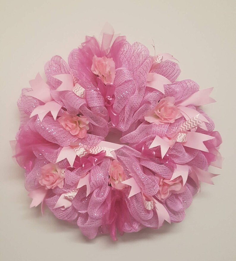 Pink Floral Deco Mesh Wreath Etsy