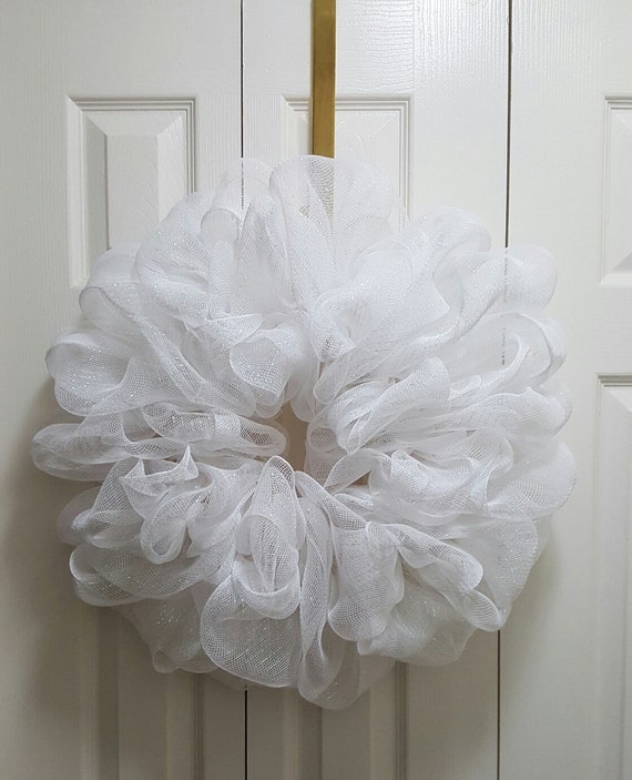 White Deco Mesh Wreath Wedding Wreath Ready To Decorate Or Etsy
