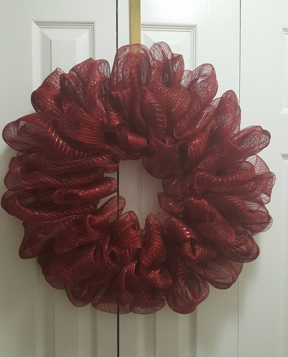 Burgandy Deco Mesh Wreath Ready To Decorate Or Leave As Is Etsy