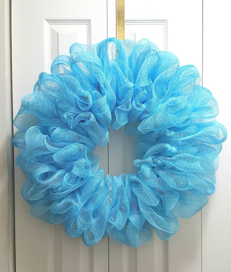 Turquoise Deco Mesh Wreath Ready to Decorate or leave as is Etsy