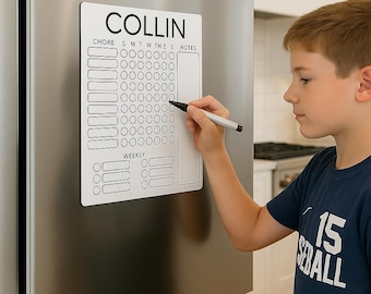 Magnetic Chore Chart Personalized For Refrigerator || Dry erase Responsibilities Tracker Child Fridge Removable Reusable Organizer Planner