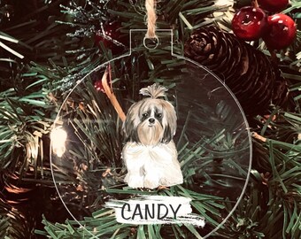 パーソナライズされたシーズーのクリスマスオーナメント - 3層木製犬用