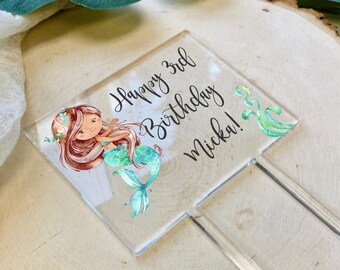 Mermaid Theme Birthday Cake Topper || Customized Under The Sea Mermaid Personalized Girls Party Decor