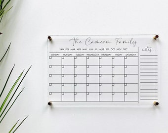 Personalized Acrylic Calendar For Wall ll  dry erase board lucite clear acrylic calendar  office decor housewarming 03-007-052