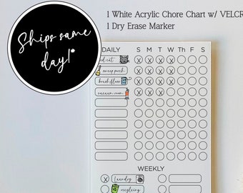 Acrylic Chore Chart | For Kids, Toddler, Child Teens, Family, Adult, Dry Erase, ADHD, Weekly, Daily Monthly Tasks Responsibility Chore Chart