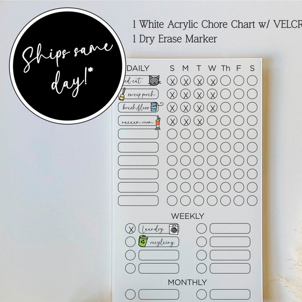 Acrylic Chore Chart | For Kids, Toddler, Child Teens, Family, Adult, Dry Erase, ADHD, Weekly, Daily Monthly Tasks Responsibility Chore Chart