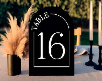 Black Acrylic Wedding Table Numbers with Stand || Acrylic Calligraphy Wedding Signage Table Number Stand 03-040-039