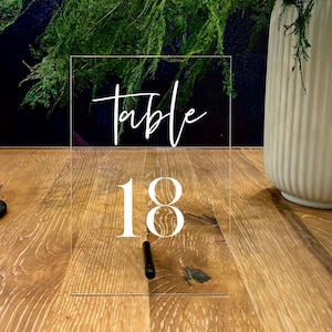Wedding Table Numbers with Holders || Clear Acrylic Calligraphy Wedding Signage Clear Wood Table Number Stand FF22P
