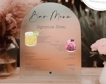 Signature Drinks Bar Arch Sign || custom acrylic wedding sign personalized bar drinks sign menu after party table sign decor 03-038-598