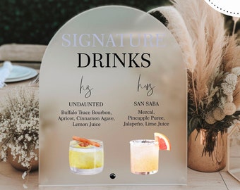 Signature Drinks Bar Arch Sign || custom acrylic wedding sign personalized bar drinks sign menu after party table sign decor 03-038-565