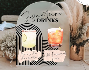 Signature Drinks Bar Arch Sign || custom acrylic wedding sign personalized bar drinks sign menu after party table sign decor 03-038-568