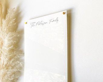 Personalized White Acrylic Board For Wall || dry erase board floating acrylic calendar office decor wedding gift her 03-007-015W
