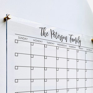 Acrylic Monthly Calendar For Wall || Custom Dry Erase Family Planner Large Huge Clear or White Calendar Personalized Whiteboard Office Decor
