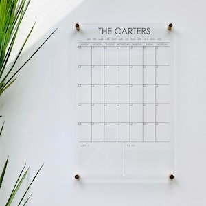 Acrylic Monthly Calendar For Wall || Custom Dry Erase Family Planner Large Huge Clear or White Calendar Personalized Whiteboard Office Decor