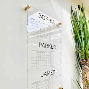 Personalized Chore Chart For 3 Kids || custom chore children girl dry erase board lucite clear acrylic minimalist homeschool 03-007-041