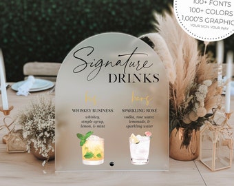 Signature Drinks Bar Arch Sign || custom acrylic wedding sign personalized bar drinks sign menu after party table sign decor 03-038-587