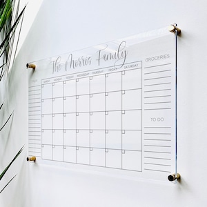 Acrylic Monthly Calendar For Wall || Custom Dry Erase Family Planner Large Huge Clear or White Calendar Personalized Whiteboard 03-007-028