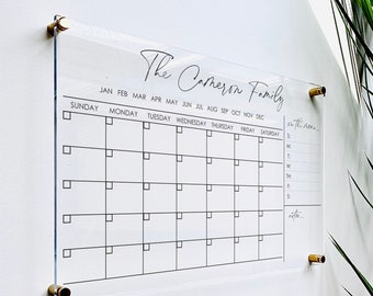 Personalized Acrylic Calendar For Wall ll  dry erase board lucite clear acrylic calendar  office decor housewarming 03-007-001