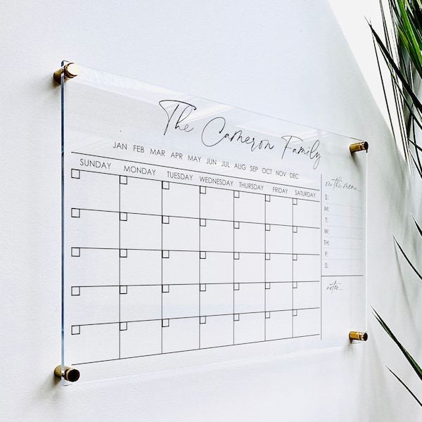 Personalized Acrylic Calendar For Wall ll  dry erase board lucite clear acrylic calendar  office decor housewarming 03-007-001