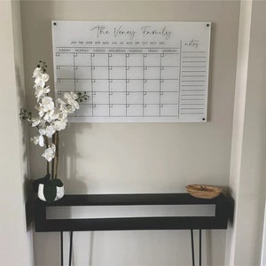 Acrylic Monthly Calendar For Wall || Custom Dry Erase Family Planner Large Huge Clear or White Calendar Personalized Whiteboard Office Decor
