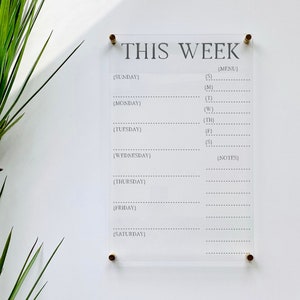 Acrylic Weekly Calendar For Wall || Custom Dry Erase Family Planner Large Huge Clear or White Calendar Personalized Whiteboard 03-009-062