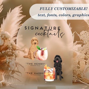 Dog Signature Cocktails Acrylic Wedding Bar Sign  || Pet Cocktail Sign - Acrylic Wedding Bar Sign - Custom Drink Menu Cat 03-038-589