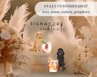 Dog Signature Cocktails Acrylic Wedding Bar Sign  || Pet Cocktail Sign - Acrylic Wedding Bar Sign - Custom Drink Menu Cat 03-038-589