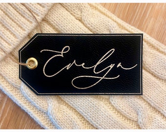 Stocking Name Tag || Faux Leather Gift Tag Gift Box Label Custom Name Place Setting Tag Christmas Personalized Gift Wrap Bag Name Label