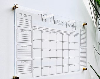 Acrylic Monthly Calendar For Wall || Custom Dry Erase Family Planner Large Huge Clear or White Calendar Personalized Whiteboard 03-007-029