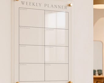 Acrylic Weekly Calendar For Wall || Custom Dry Erase Family Planner Large Huge Clear or White Calendar Personalized Whiteboard 03-007-105