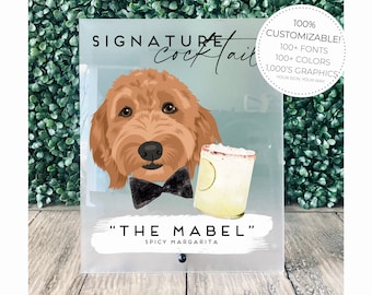 Signature Dog Cocktails Acrylic Wedding Bar Sign  || custom wedding bar sign personalized bar drinks menu after party frosted 03-038-547