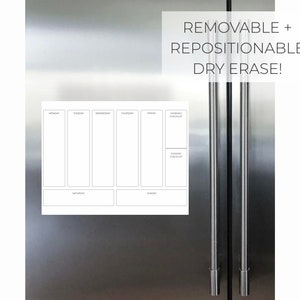 Removable Dry Erase Weekly Calendar || Dry Erase Removable Damage Free Dorm Room Decor Refrigerator Fridge Wall Damage Free  03-017-090