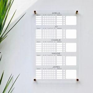 Personalized Chore Chart For 5 Kids || custom chore children girl dry erase board lucite clear acrylic minimalist homeschool 03-007-085