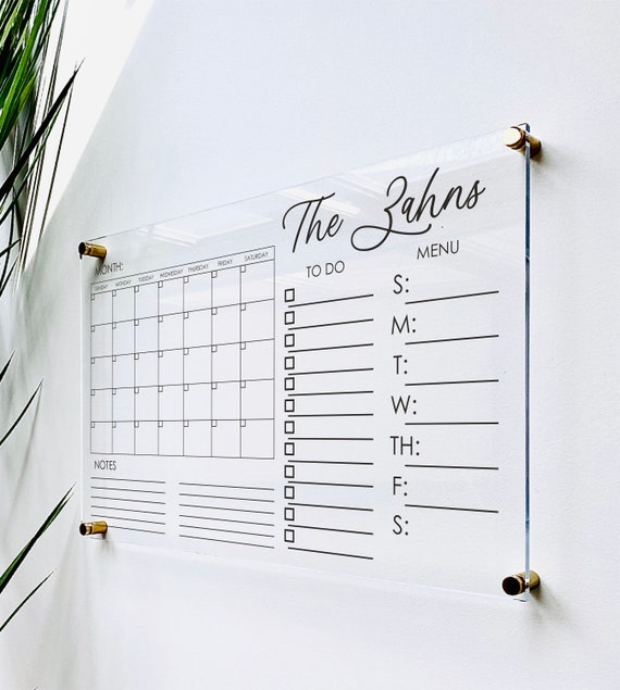 Acrylic Monthly Wall Calendar with Mounting Hardware (24H x 18W)