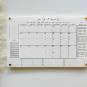 Acrylic Monthly Calendar For Wall || Custom Dry Erase Family Planner Large Huge Clear or White Calendar Personalized Whiteboard Office Decor