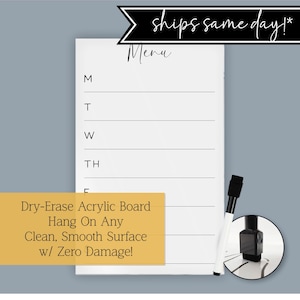 Acrylic Weekly Menu Board For Wall / Fridge | Notes, Memo Board Dry Erase, Family Planner ADHD Weekly Daily Monthly Tasks Responsibility