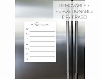 Repositionable Dry Erase Menu Board || Dry Erase Removable Damage Free Dorm Room Decor Refrigerator Fridge Wall Damage Free  03-017-033