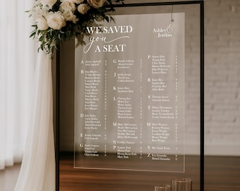 Acrylic Wedding Seating Chart Sign || Custom Wedding Sign Clear Black White Frosted Welcome Sign Chart Seat Alphabetical By Table 03-039-222