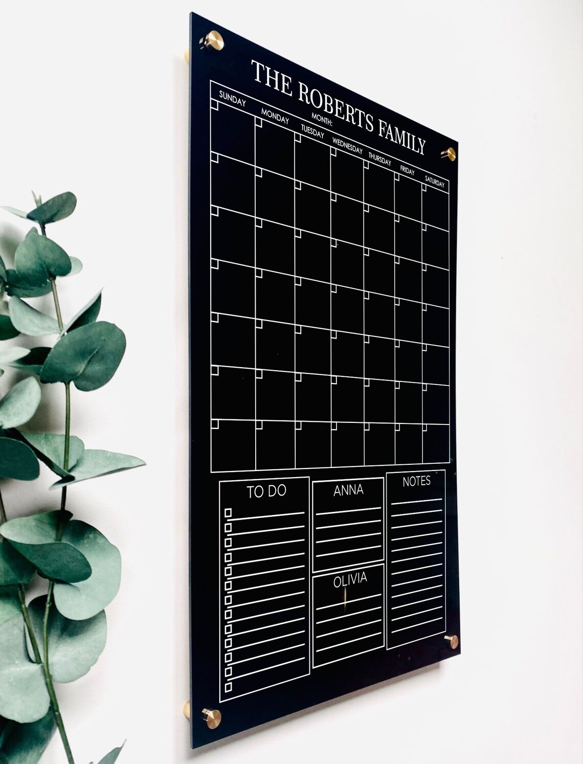 Personalized Black Acrylic Calendar For Wall office dry Etsy
