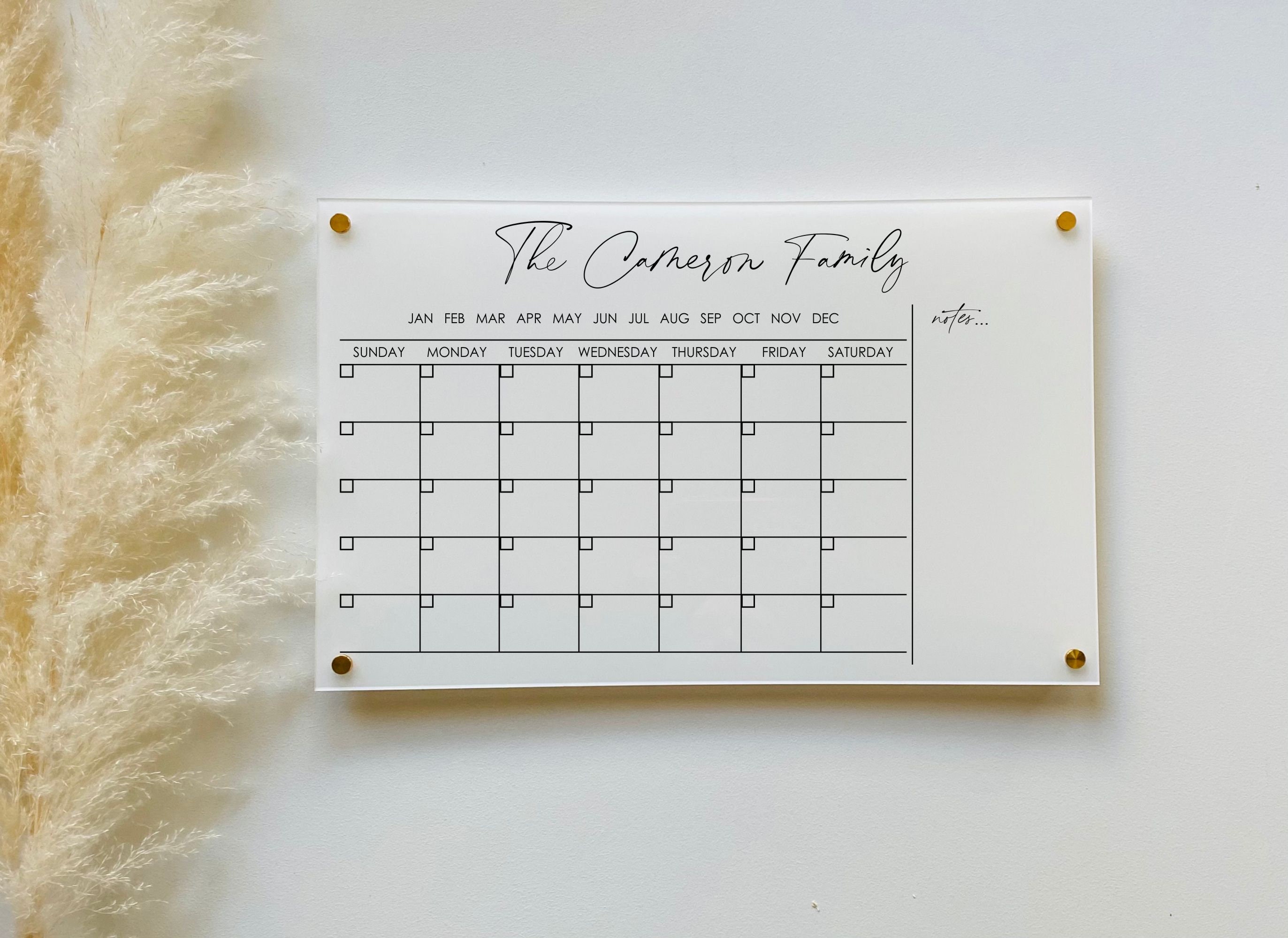 Personalized Dry Erase Calendar Board for Wall Ll White | Etsy